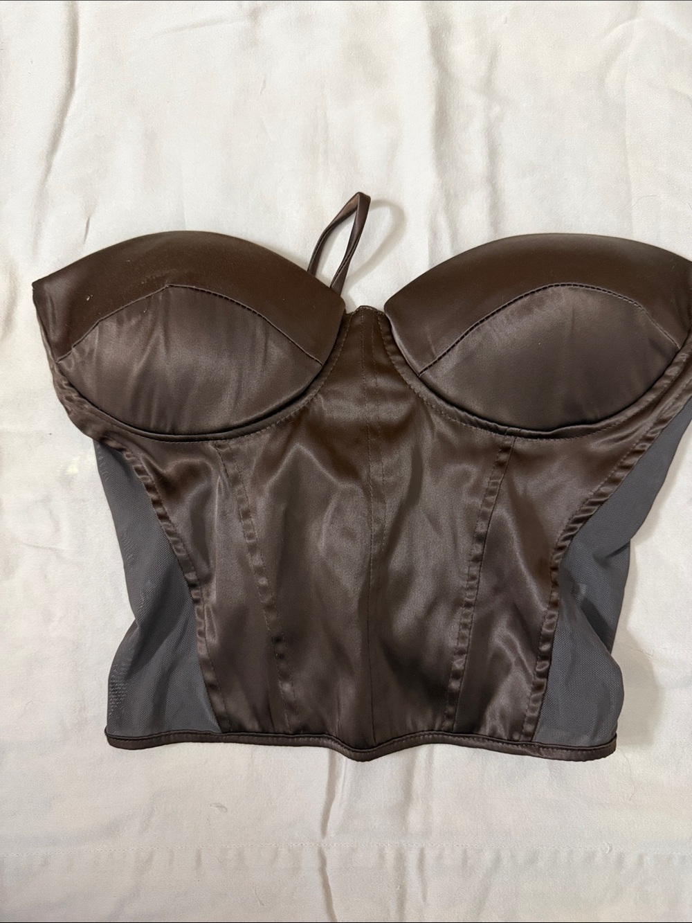 Fashion Nova Satin Strapless Bustier in Dark Brown